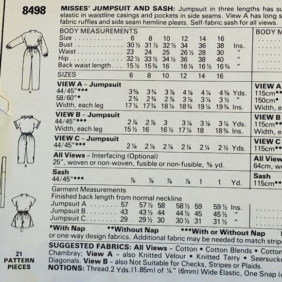 1980s Diahann Carroll Jumpsuit Romper Sewing Pattern McCalls 8498 Size 14 Uncut - Picture 5 of 6